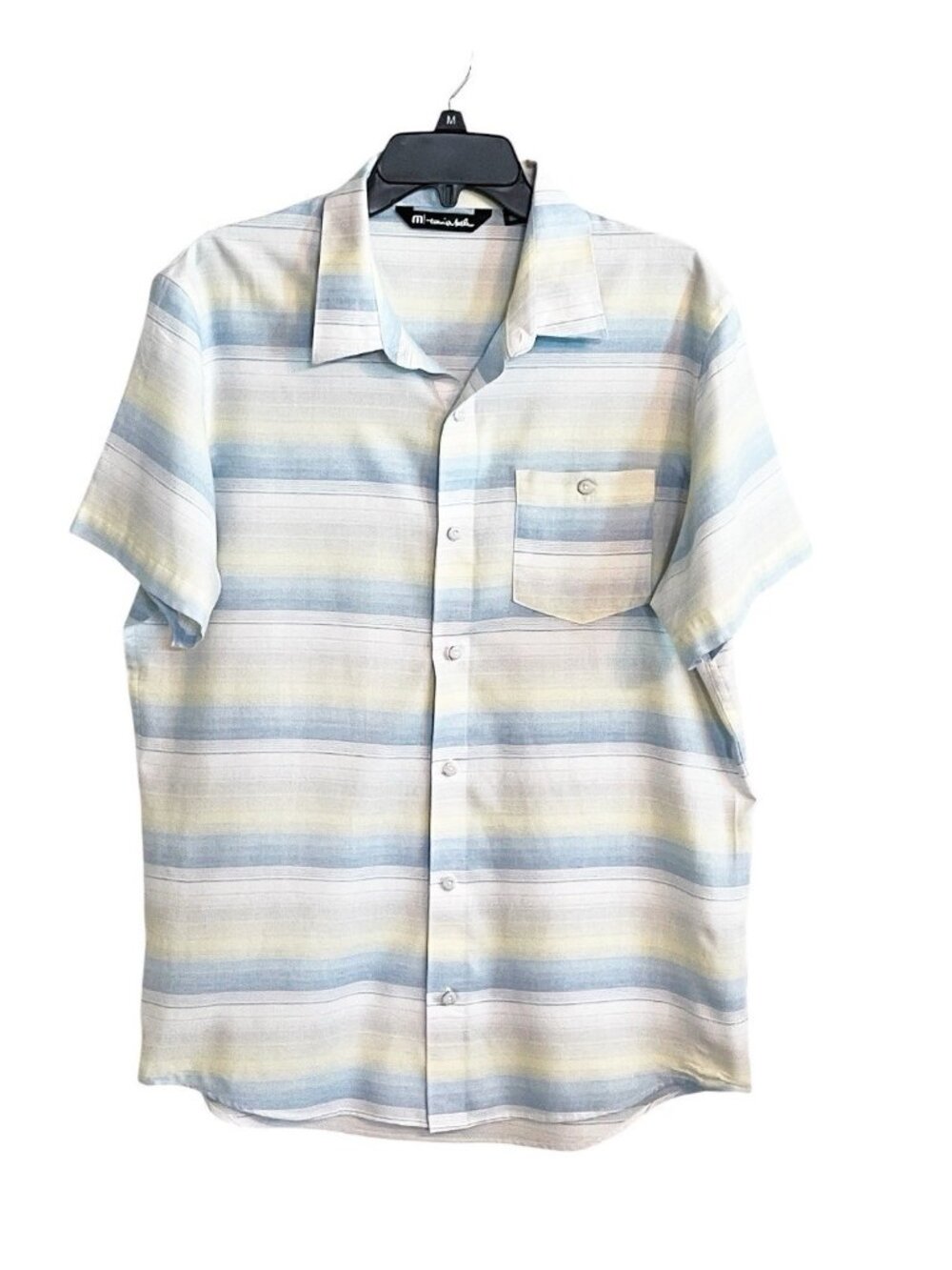 Travis Matthew Short Sleeve Polo Golf Shirt Size Large Blue Yellow Striped